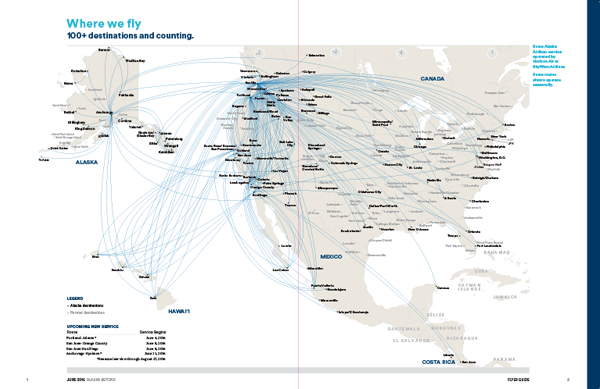 Alaska Airlines magazine North American routes map